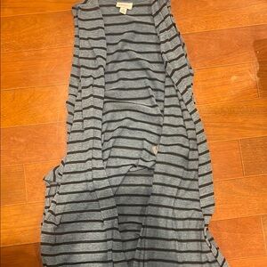 Blue and Black Striped Sleeveless Cardigan Lula Roe